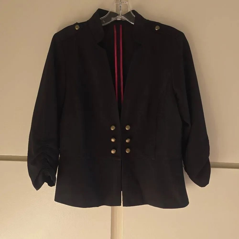 Charlotte Russe Blk Military Hook & Eye Close Jkt, Epaulets, Bronze Btn's, EUC L